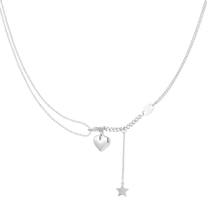 Ketting met hart en ster bedel Zilver