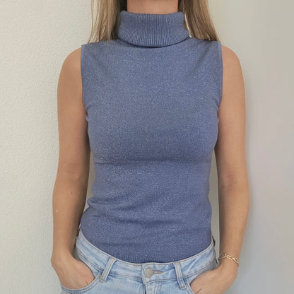 Top met col lurex blauw