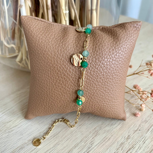 Armbandje schakelketting met coins en glaskralen-Groen-Goud