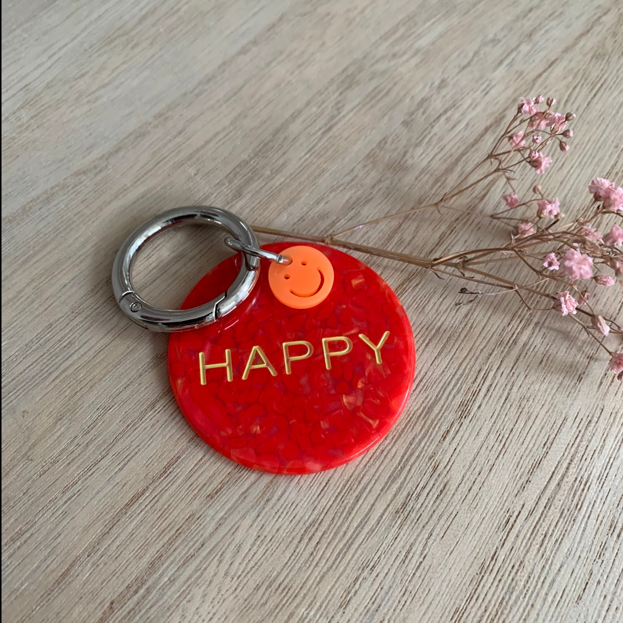 Sleutelhanger ‘Happy’ rood