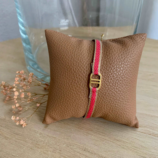 Touwtjes/stof armbandje Pink/Goud