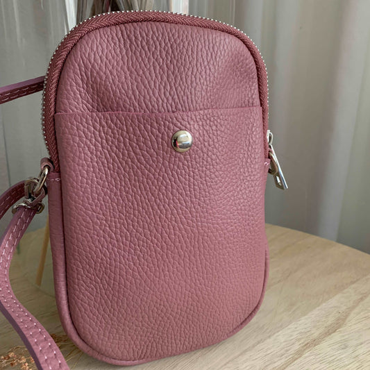 Lederen crossbody tasje Oud-roze voor een avondje uit