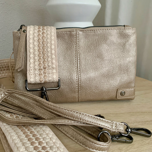 Schoudertasje/crossbody 'New Castel' Champagnekleur incl. twee schouderbanden