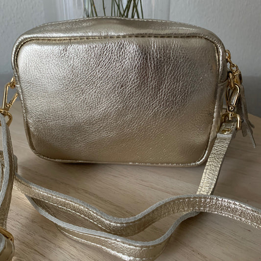 Lederen crossbody tas Goud 'Tassel' met gouden ritsje