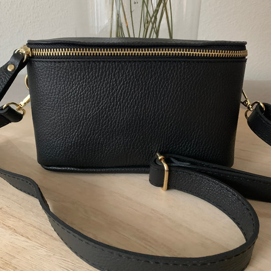 Lederen crossbody tas Zwart gouden ritsje