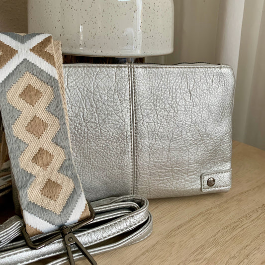 Schoudertasje/crossbody 'New Castel' Zilver inclusief twee banden