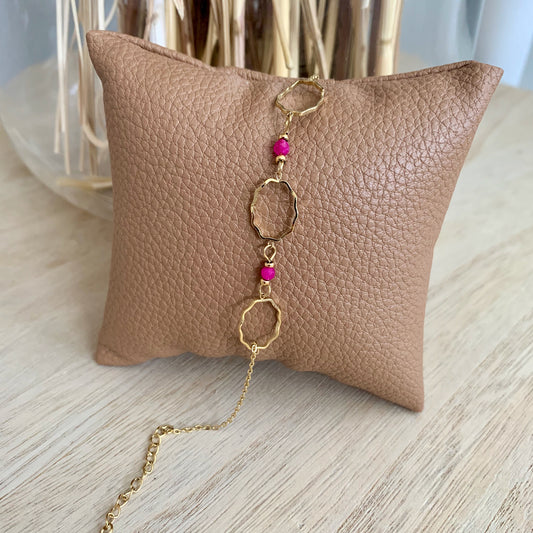 Armbandje Golvend Ovaaltje Goud-Fuchsia